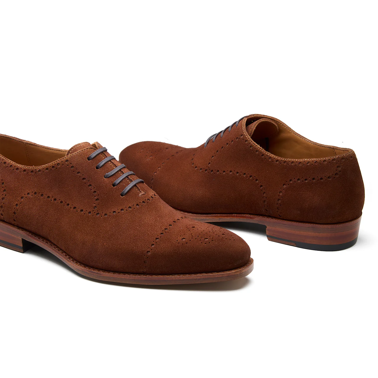 Constello, True Seamless | Faux Cap-toe Semi Brogue, Hand Welted - Castorino Suede French Brown - Image 3