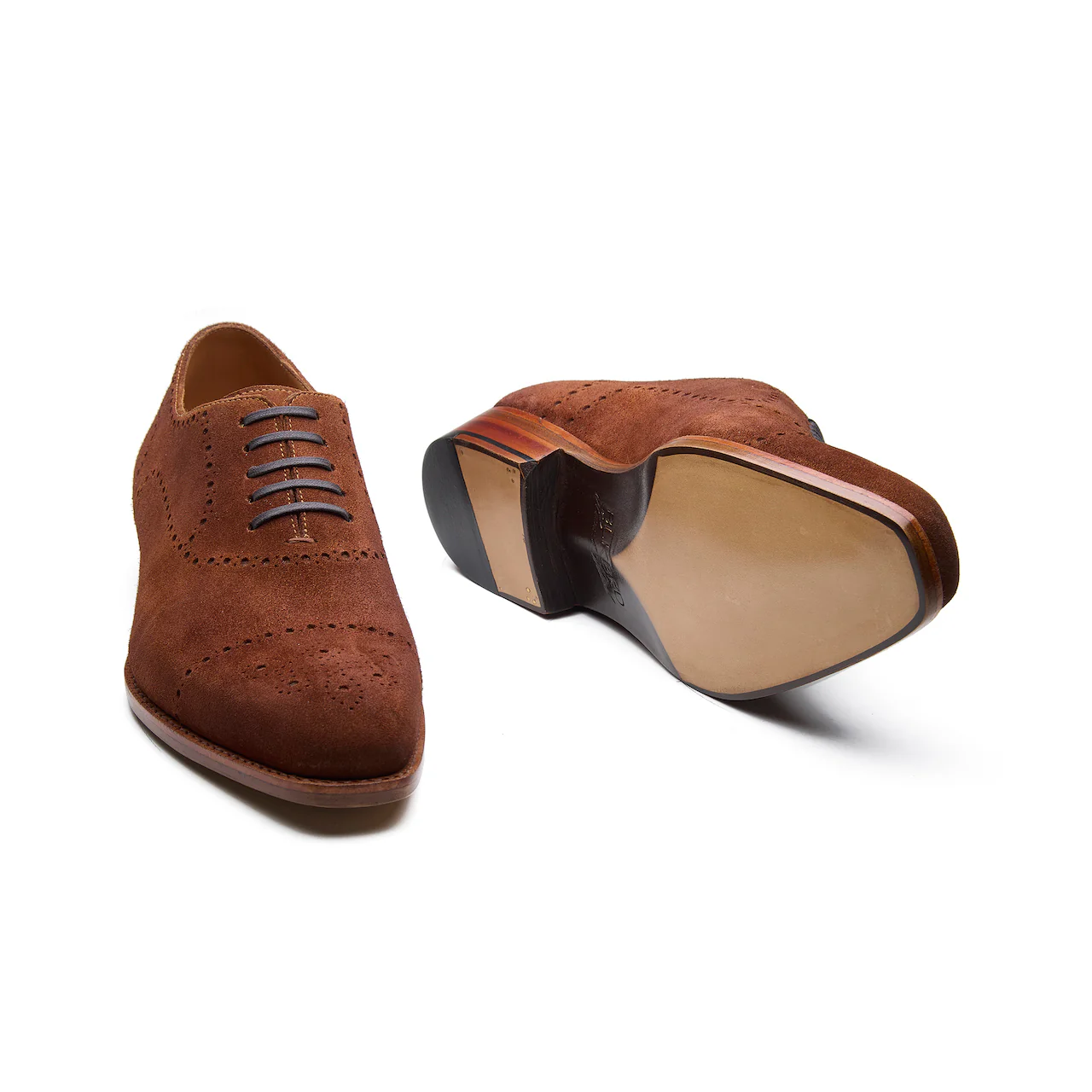 Constello, True Seamless | Faux Cap-toe Semi Brogue, Hand Welted - Castorino Suede French Brown - Image 5