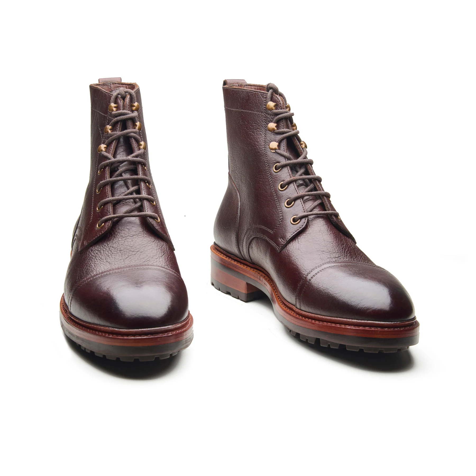 Dixon, Cap-Toe Derby Boot - Burgundy American Bison | Hand Welted Service Boots - Image 3