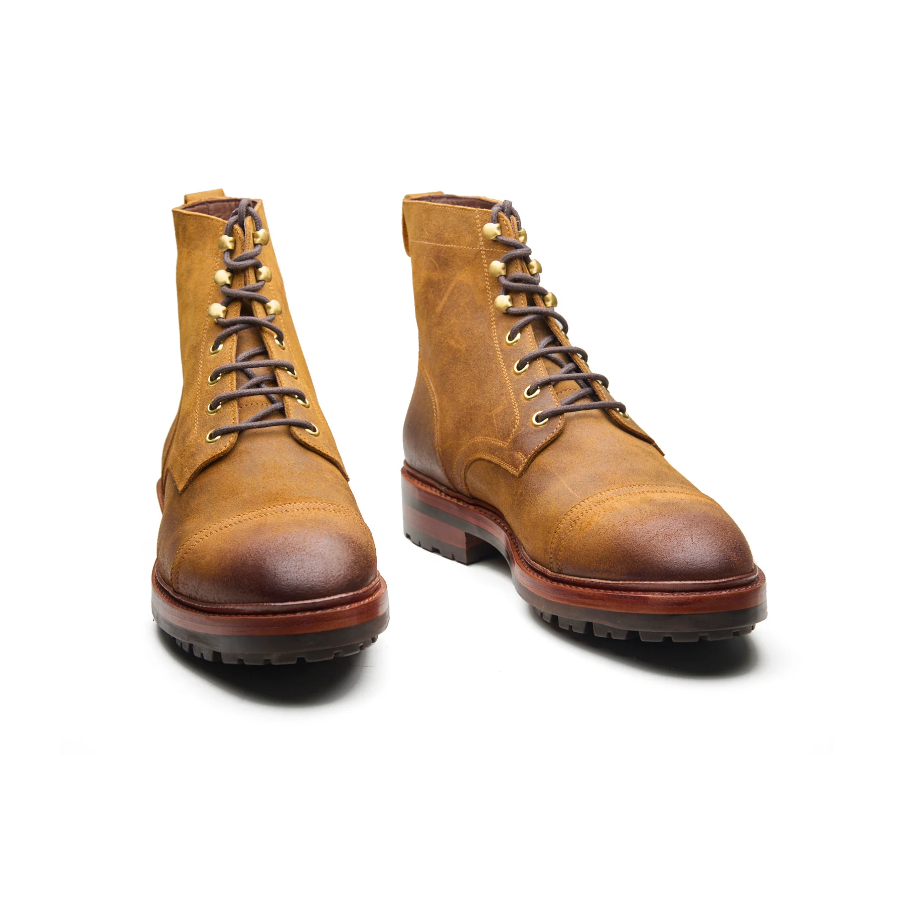 Dixon, Cap-Toe Derby Boot - CF Stead Waxy Suede Wheatbuck | Hand Welted Service Boots - Image 3