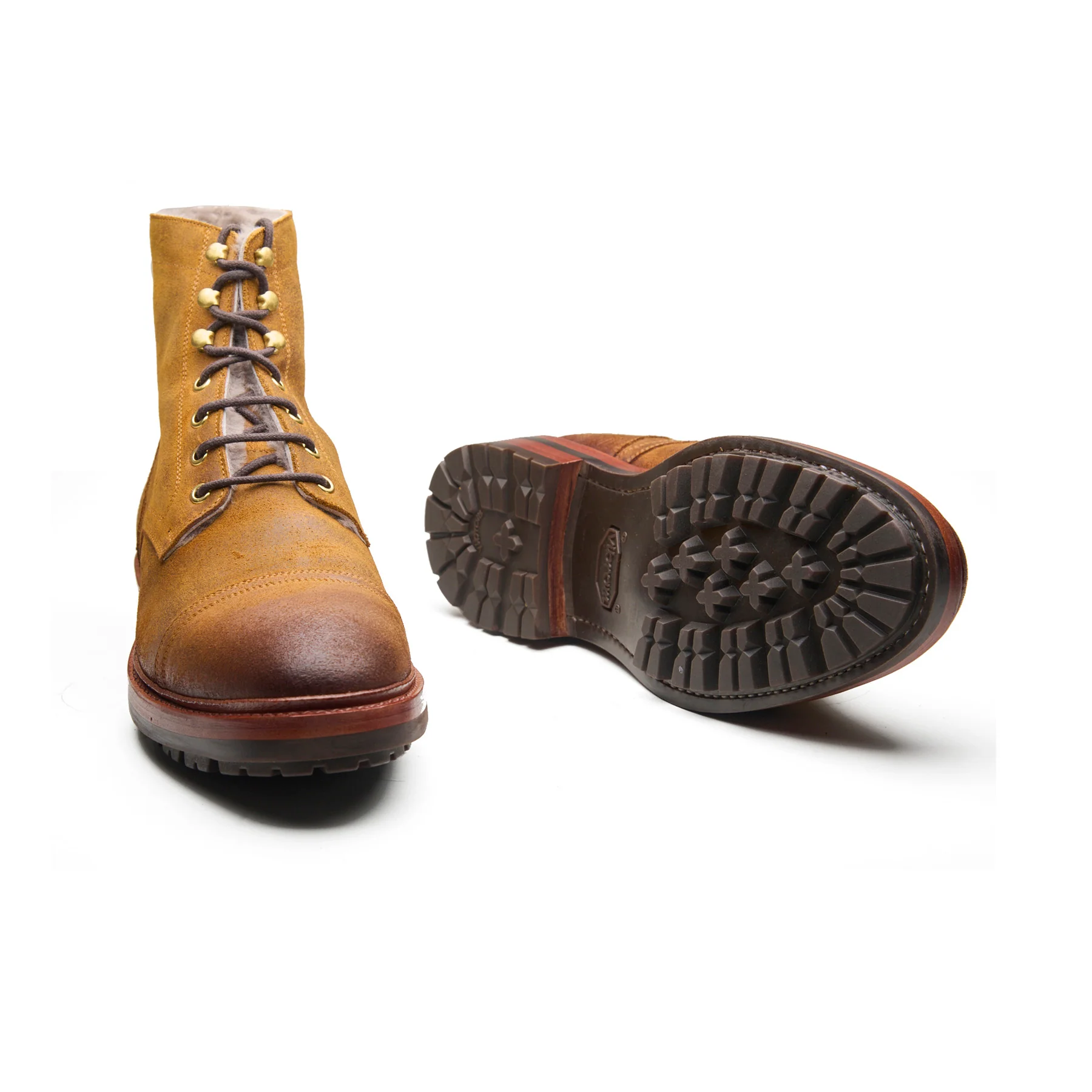Dixon, Cap-Toe Derby Boot - CF Stead Waxy Suede Wheatbuck | Hand Welted Service Boots - Image 4